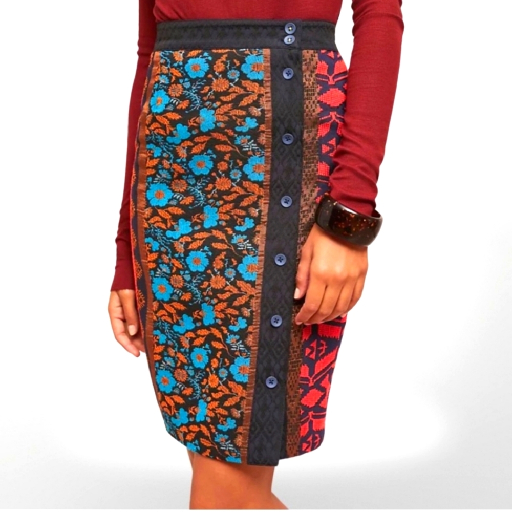Anthropologie Boho Dolan Left Coast Collection Jacquard Button Pencil Skirt Sz L